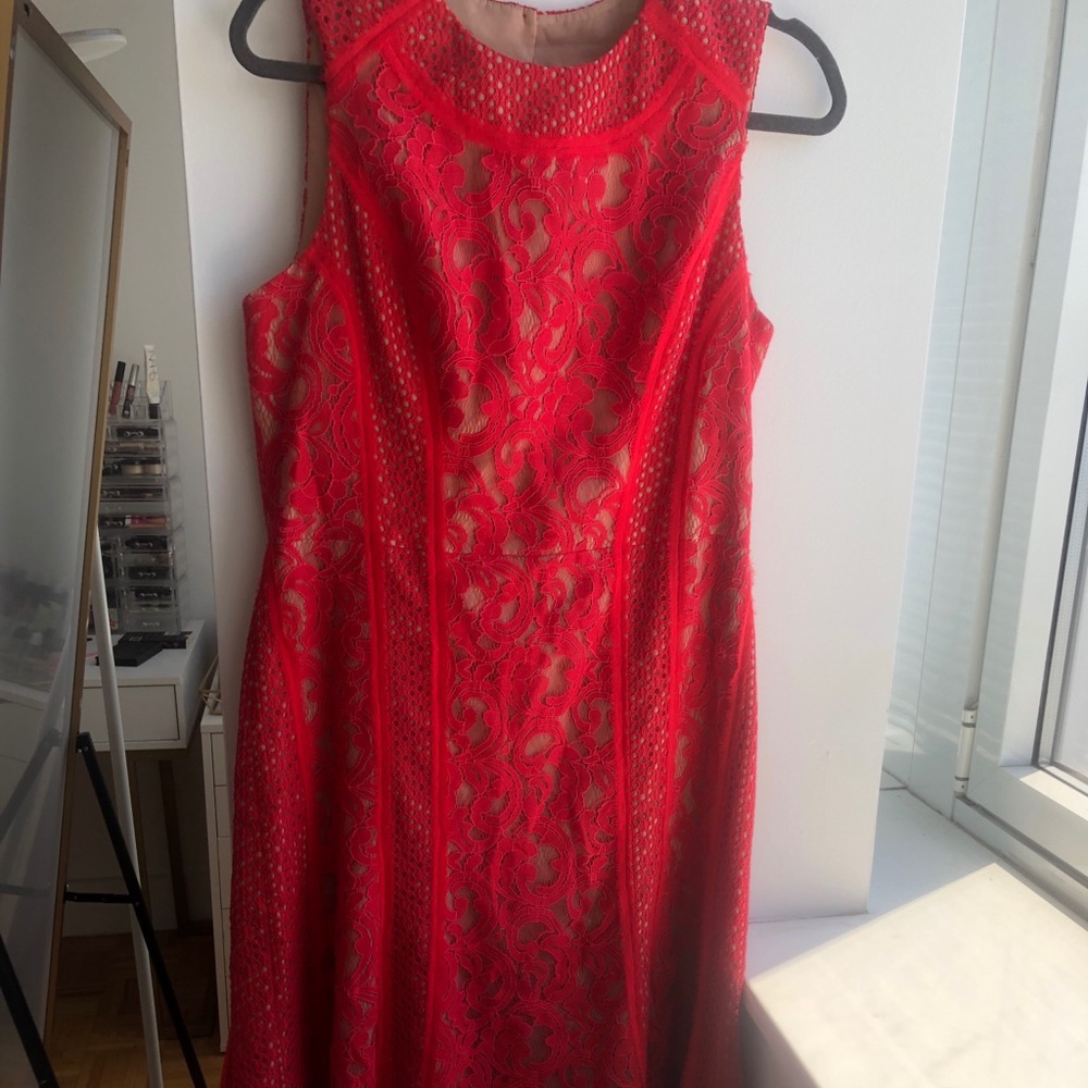 Elegant Red Lace Dress No Tag & One Of Back Button Missing